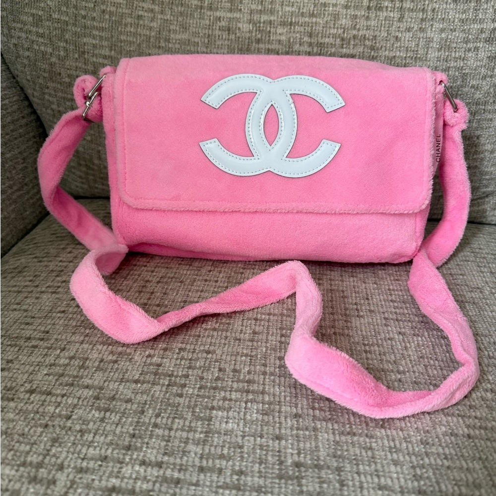 CHANEL Pink and White Crossbody Bag with Iconic Logo